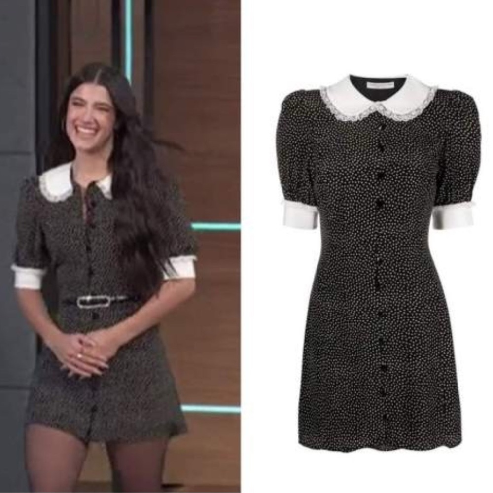 Elegant Black Polka Dot Dress with White Collar